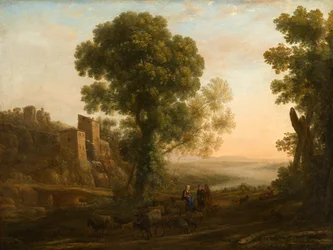 Landschaft mit Bauern, die mit ihren Herden zurückkehren, ca. 1637