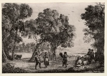 Landschaft mit einem Bauerntanz (kleine Platte)