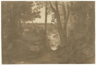 Landschaft mit Durchblick durch Bäume