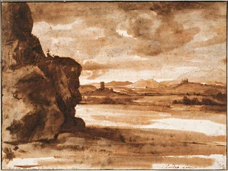 Tiberlandschaft nördlich von Rom mit dunklem wolkigem Himmel
