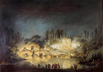 Illumination des Belvedere-Pavillons in den Gärten des Petit Trianon in Versailles während des Festes, das Königin Marie Antoinette zu Ehren ihres Bruders Joseph II. (1741-1790) im August 1781 gab