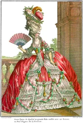Französisches Hofkleid mit breiten Paniers, 1778