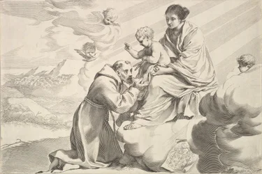 St. Franziskus von Assisi verehrt das Christkind auf dem Schoß der Jungfrau