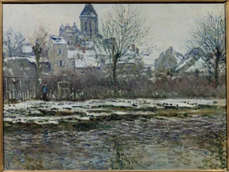 Schneeeffekt in Vetheuil oder Eglise de Vetheuil, neige