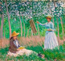 Im Wald von Giverny: Blanche Hoschedé an ihrer Staffelei mit Suzanne Hoschedé beim Lesen, 1887