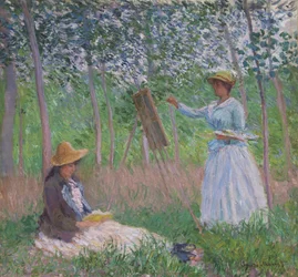 Im Wald bei Giverny: Blanche Hoschedé an ihrer Staffelei mit der lesenden Suzanne Hoschedé