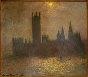 London, das Parlament, Sonnenlicht im Nebel