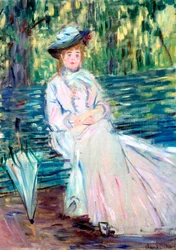 Auf einer Bank sitzende Frau, ca. 1874