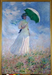 Frau mit Sonnenschirm, nach rechts gewandt