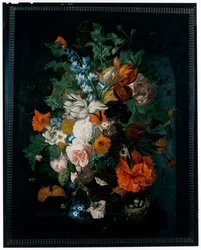 Stillleben von Blumen auf einem Steinsockel