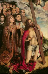 Christus der Mittler mit Philipp dem Schönen (1478-1506) und seinem Gefolge, linkes Flügelbild eines Altars