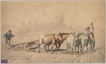 Vier Ochsen ziehen einen Pflug, 1853