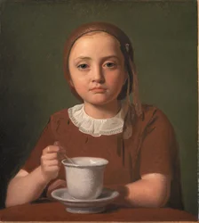 Porträt eines kleinen Mädchens, Elise Købke, mit einer Tasse vor ihr