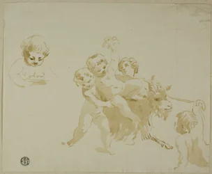 Putti spielen mit einer Ziege