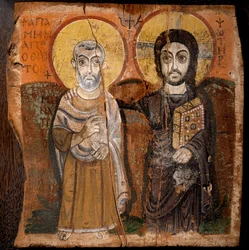 Koptische Kunst: Christus und Abt Mena. Fragment eines Gemäldes auf Holz (6. oder 7. Jahrhundert)