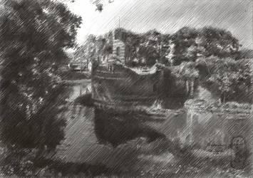 Historische Flussboot-Skizze