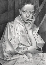 Nachdenkliches Kimono-Mädchen