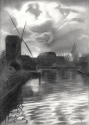 Windmühle am stürmischen Kanal