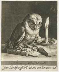 Eule mit Brille und Büchern