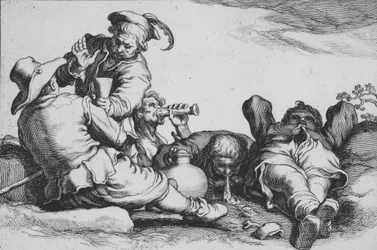 Bauern beim Trinken, aus der Serie Sechzehn Bauernmotive, 17. Jahrhundert