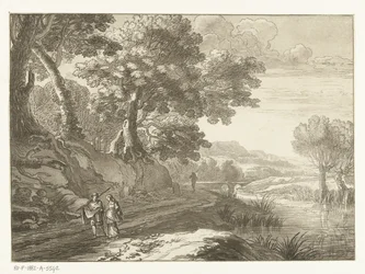 Italianisierende Landschaft mit drei Wanderern