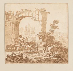 Herde von Ziegen an einem Tor