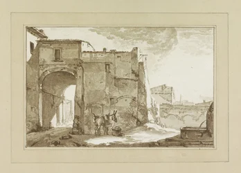 Tor mit Reisendem und Maultier