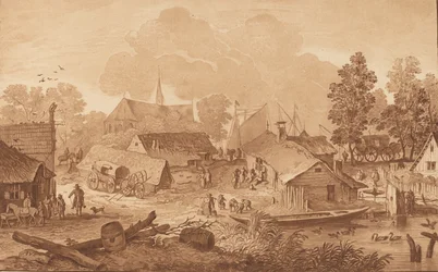 Dorf mit Teich