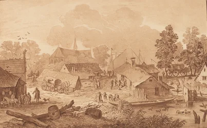 Dorf mit Teich