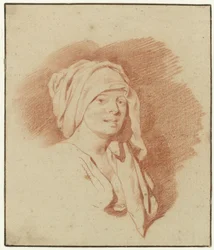 Studie einer Frau, Büste, mit Kopfbedeckung, nach rechts gewandt