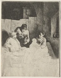 Die Mutter sitzt in einem Gasthaus