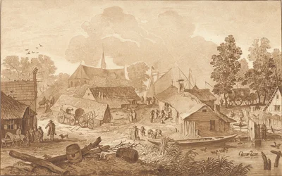 Dorfansicht mit Teich