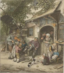 Geigenspieler vor einem Gasthaus