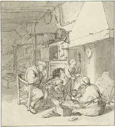 Bauernfamilie am Kamin
