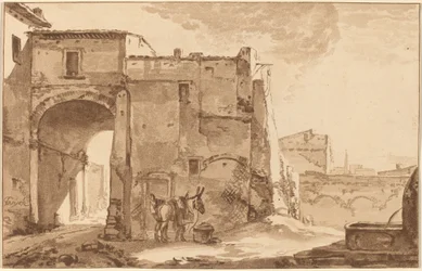 Tor mit Reisendem und Maultier