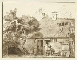 Zeichner vor Bauernhof