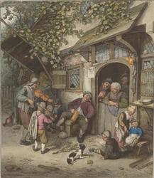 Geigenspieler vor einem Gasthaus