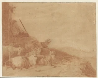 Schlafender Hirte mit Ziegen