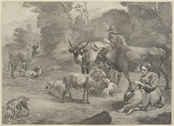 Landschaft mit einem Hirten und einer nähenden Hirtin