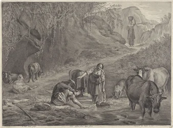 Wäscherinnen und ein Hirte am Wasser