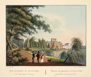 Het Lustslot te Soestdijk, aus dem Garten zu sehen. Maison de plaisance de Soestdijk prise du côté du jardin, 1825