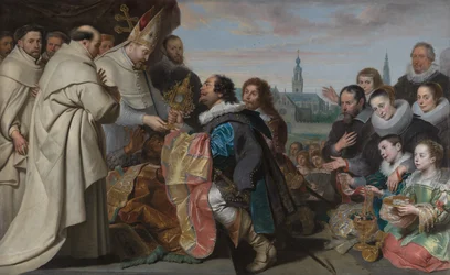 Die Rückgabe der Kirchenschätze an den Heiligen Norbert nach der Niederlage des Ketzers Tankelin, mit einem Porträt der Familie Snoeck
