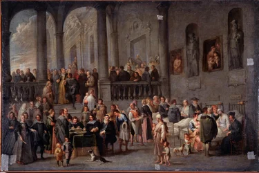 „Die Kranken besuchen“ Gemälde von Cornelis De Wael (1592-1667) (ec flam) nach 1625 Dim 100x150 cm Genua, Musei di Strada Nuova (ex Palazzo Bianco)