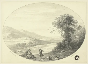 Italienische Landschaft mit Tänzer, Musikern und Ziegen