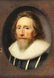 Ein Herr in geschlitztem schwarzen Wams