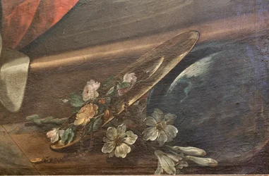 Kirche des SS Salvatore, Innenraum, Altar des Rosenkranzes, Unsere Liebe Frau des Rosenkranzes, Leinwand von Corrado Giaquinto (1703-1766), Detail, Poggiardo, Lecce, Apulien
