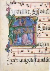 Manuskript-Illumination mit der Himmelfahrt der Jungfrau Maria in einem Initial A, 1450-60