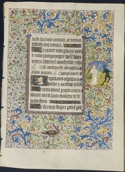 Blatt aus einem Stundenbuch: Engel jagt einen Teufel recto, um 1460