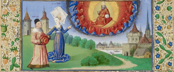 Philosophie unterweist Boethius über die Rolle Gottes, ca. 1465