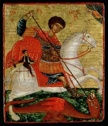 Ikone des Heiligen Georg und des Drachen (Goldblatt und Tempera auf Holztafel)